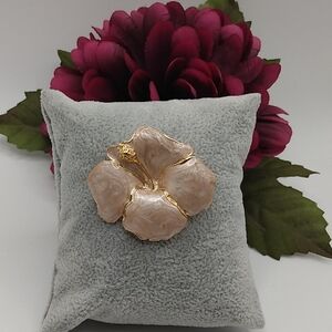 Enamel Peach Goldtone Hibiscus Flower Brooch by Jyoti READ